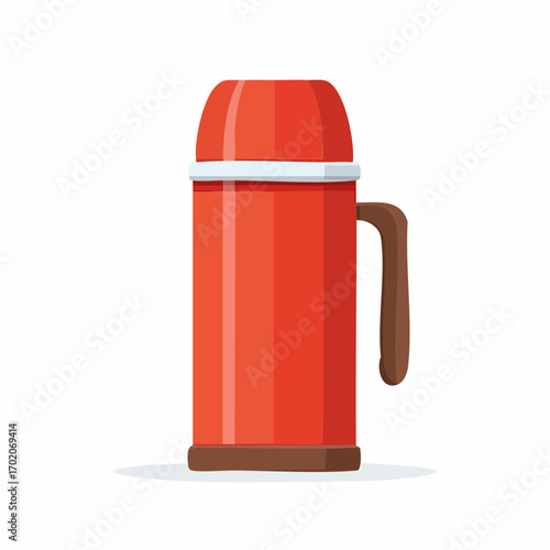 Vibrant red insulated thermos bottle with a handle for hot beverages travel and outdoor adventures
