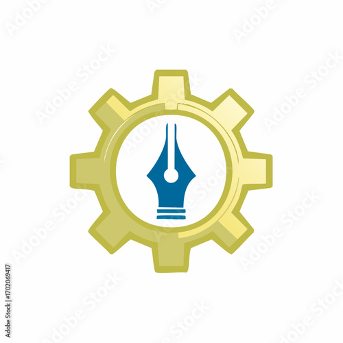 Ink Pen Symbol within a Gear Representation of Creativity, Ideas, and Writing