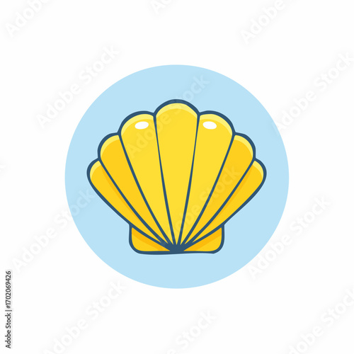 Vibrant Golden Scallop Shell Flat Icon Illustration on Light Blue Background