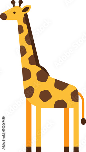 Flat Geometric Simple Giraffe Standing Tall Savannah Animal Illustration