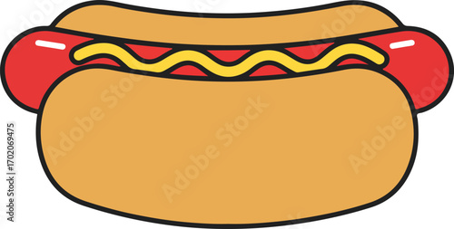 Flat Style Hotdog With Mustard Icon Delicious American Street Food