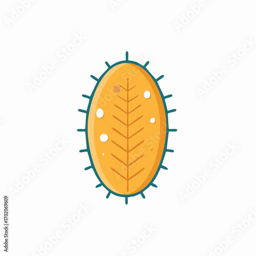 Vibrant cartoon microbe, bacterium, or virus cell illustration with spiky perimeter and internal details.