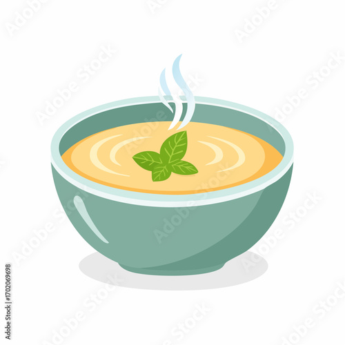 Creamy Vegetable Soup Topped With Mint Steam Rising Bowl Healthy Food