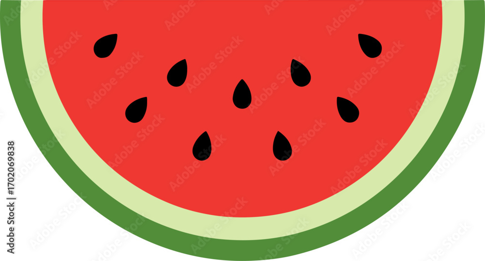 Fototapeta premium Simple Flat Style Sliced Watermelon with Seeds Fruit Illustration