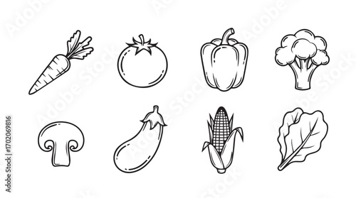 Collection of hand drawn vegetable silhouettes in a sketchy style