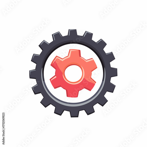 Two interlocking gears, one gray and one orange, symbolizing industry and mechanics