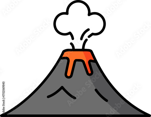 Simple Outline Illustration of Erupting Volcano Mountain Landscape Icon