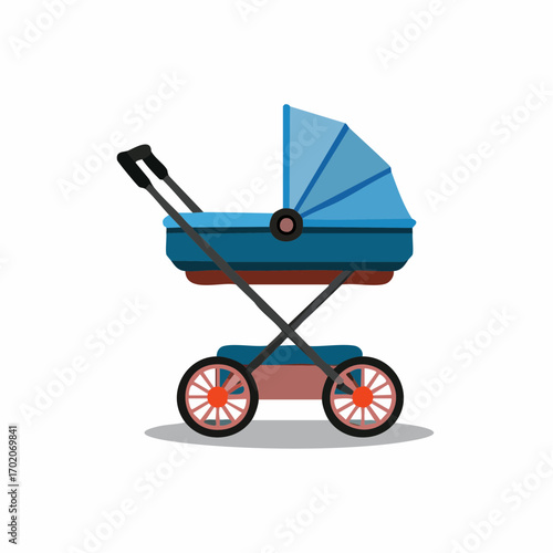 Stylish blue baby stroller with an adjustable canopy and robust wheels for comfortable infant transport.