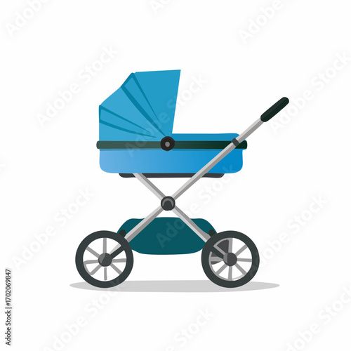 Vibrant blue baby stroller perambulator with canopy for infant travel and newborn transport