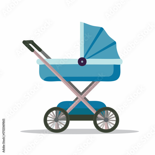Blue Bassinet Stroller with Wheels for Baby Transport Illustration