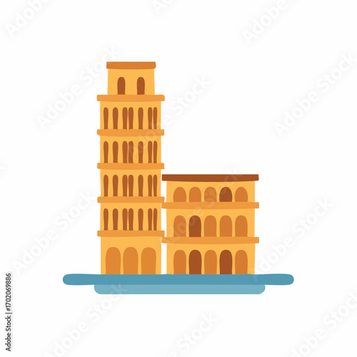 Stylized Italian Landmarks Cartoon Illustration Flat Design