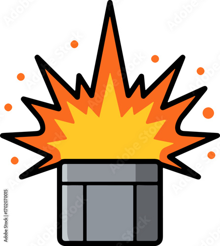 Flat Style Dynamite Explosion Detailed Illustration with Orange Fire Sparks