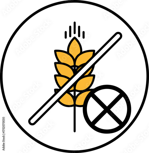 Simple Lineart Wheat Grain Symbol with Circle Cross Sign Icon