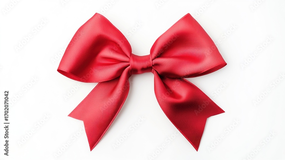 Fototapeta premium A single red satin ribbon tied in a bow, isolated on pure white, representing elegance and simplicity.