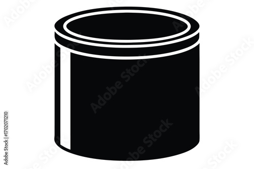 Black Cylindrical Container Graphic Silhouette, Simple Illustration of a Canister for Design Projects