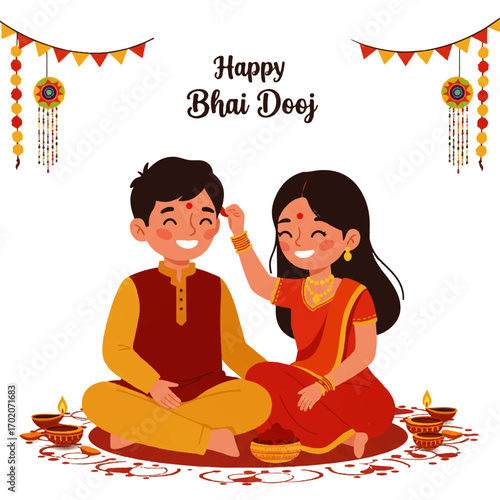 Happy Bhai Dooj Celebration Indian Festival of Siblings.