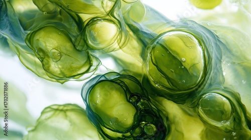 Wallpaper Mural Closeup of green cells with transparent membranes under microscope. Torontodigital.ca