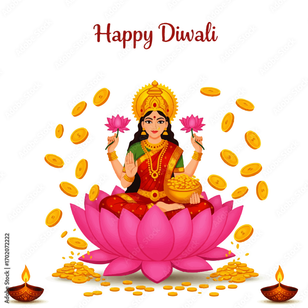 Obraz premium Happy Diwali Goddess Lakshmi Festival Celebration.