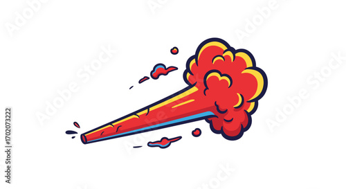 Cartoon Red Smoke Trail with Yellow Highlights and Blue Outline Vector Illustration.