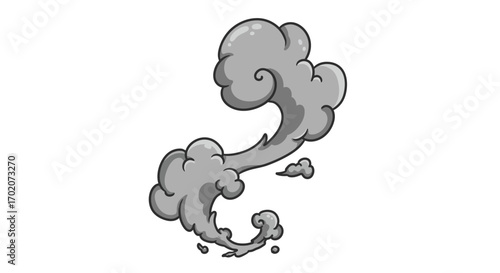 Cartoon Style Gray Smoke Cloud with Swirls and Outline.
