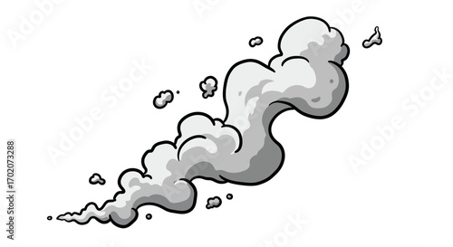 Cartoon Smoke Cloud with Black Outline and Gray Shading.