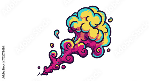 Colorful Cartoon Smoke Cloud with Swirls and Vibrant Hues.