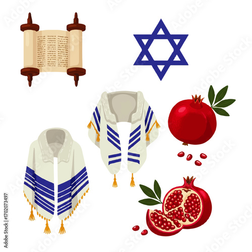 Jewish Religious Symbols and Cultural Elements.
