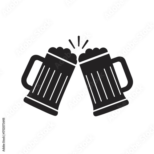 Two mugs clinking with foam.