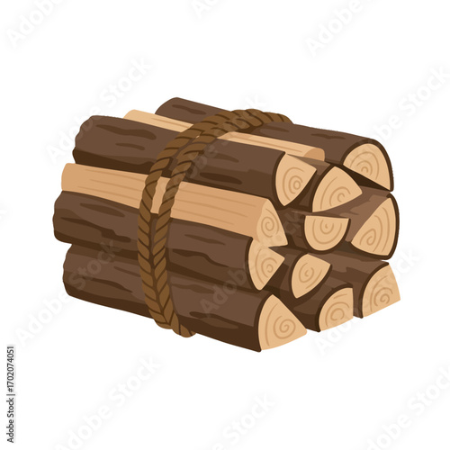 A bundle of tied firewood logs.