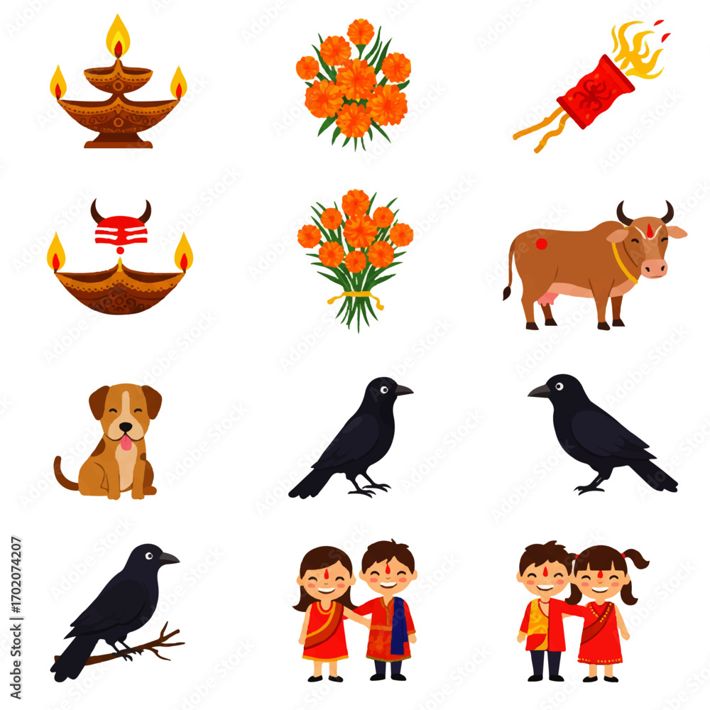 Fototapeta premium Traditional Diwali and Tihar Festival Celebration Elements.