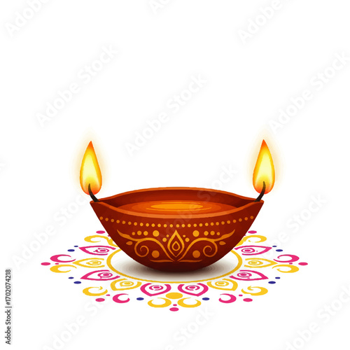 Traditional Clay Diya Lamp for Diwali Festival.