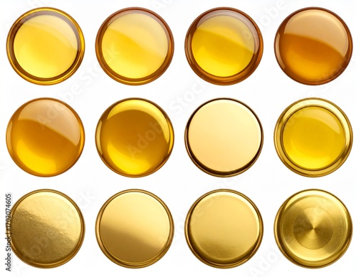 Various Golden Circle Shapes and Caps　様々な質感の金色の円とキャップ