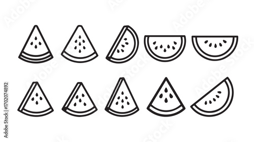 Collection of hand drawn watermelon slices in silhouette style