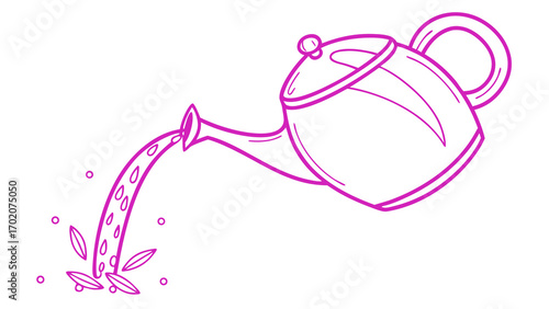 pink watering can with flowers