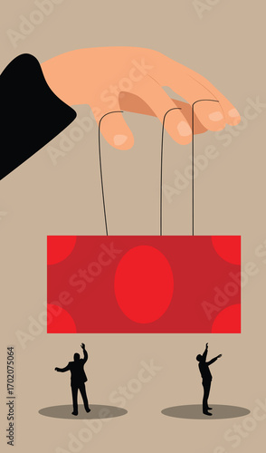 Business People Catching a Dollar while Hand Pulls the Strings. People and activities, trying to earn income vector art