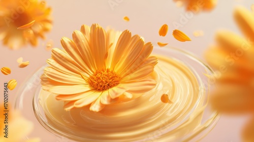 Wallpaper Mural Yellow flower petals splashing into creamy liquid, soft cosmetic concept. Torontodigital.ca
