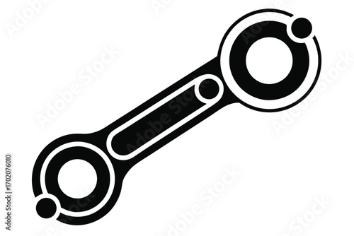 Black and White Illustration of a Steam Connecting Rod with Circular Elements
