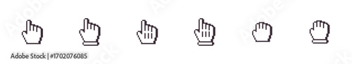 Retro Pixel Hand Cursor Icons Set with Pointing and Clicking Mouse Hands for UI UX Design and Retro Games