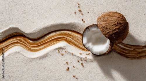 Wallpaper Mural Coconut with powder and stripes on sand background Torontodigital.ca