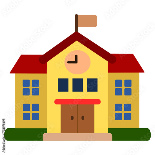 Vintage architecture vector featuring a classic school building illustration. Retro style design ideal for education themes, academic posters, heritage projects, and cultural architectural graphics.
