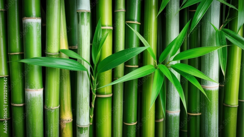 Fototapeta premium Lush green bamboo forest close-up, nature background