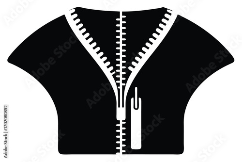 Abstract Clothing Icon Unzipped Garment Silhouette in Black and White Graphic Style