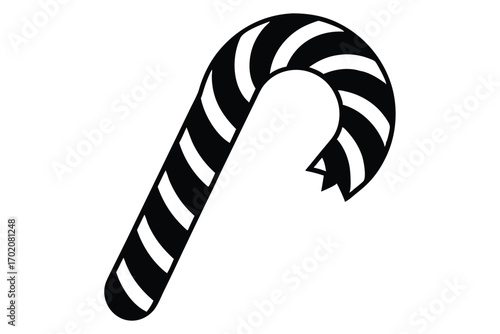 Black and White Candy Cane Illustration, Festive Holiday Treat Design Element