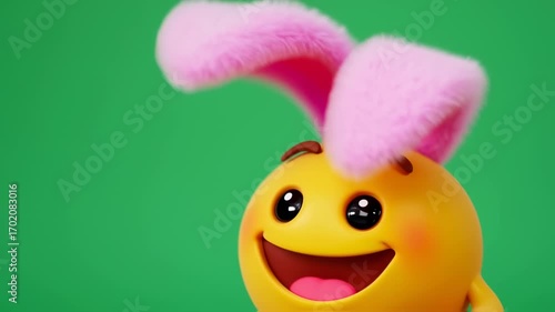 Animated Easter Emoji Bunny Smiling on Green Background