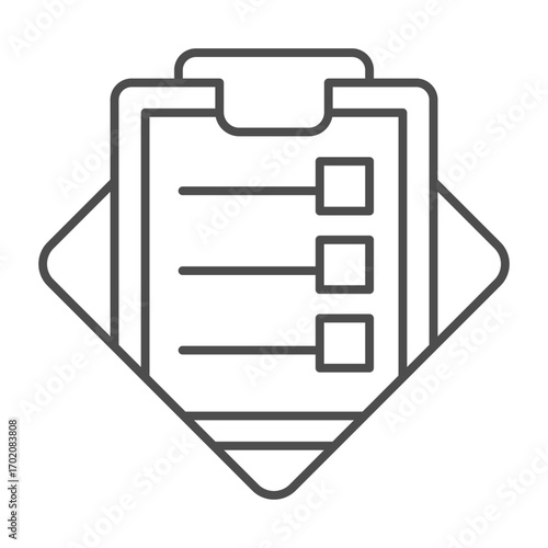 Test checklist on clipboard thin line icon, learners test concept. Vector graphics. Fine document with checkmark sign on white background, outline style icon for mobile or web design.