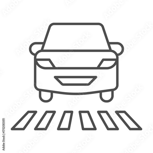 Car and unregulated road crossing thin line icon, drivers permit concept. Vector graphics. Road traffic stop with vehicle sign on white background, outline style icon for mobile or web design.