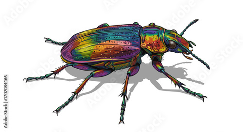 Colorful Ground Beetle Illustration with Detailed Legs and Antennae.