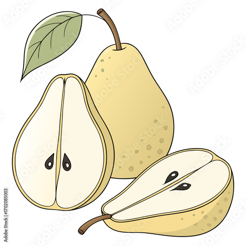 Fresh pears, sliced and whole, invite healthy eating and delicious recipes, perfect for a modern food blog or vibrant culinary project