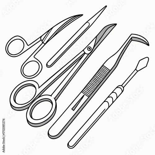Medical surgical instruments vector illustration set of scissors forceps and scalpel tools for surgery use