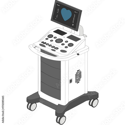 Medical ultrasound machine vector illustration for cardiac imaging and diagnostic equipment in healthcare settings